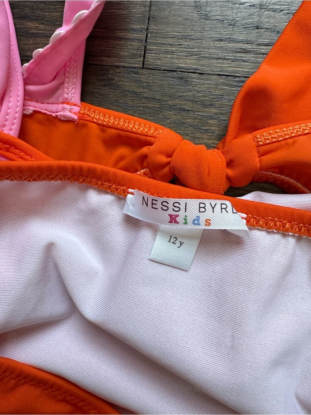 Girls Pink Ruffle Bikini Top with Orange Bottoms - Cute Swim Set